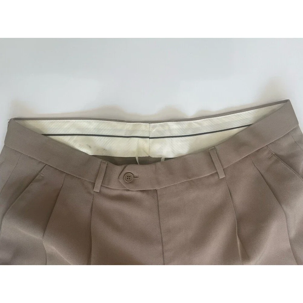 Vittorio St Angelo Mens Dress Pants 38L Pleated Cuffed Khaki Tan Italian Slacks